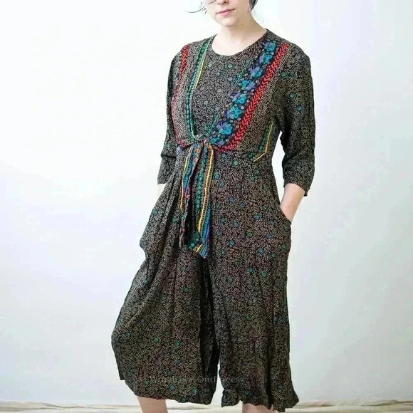Pants - Vintage 90s Boho Cottagecore Romper Dress - M
